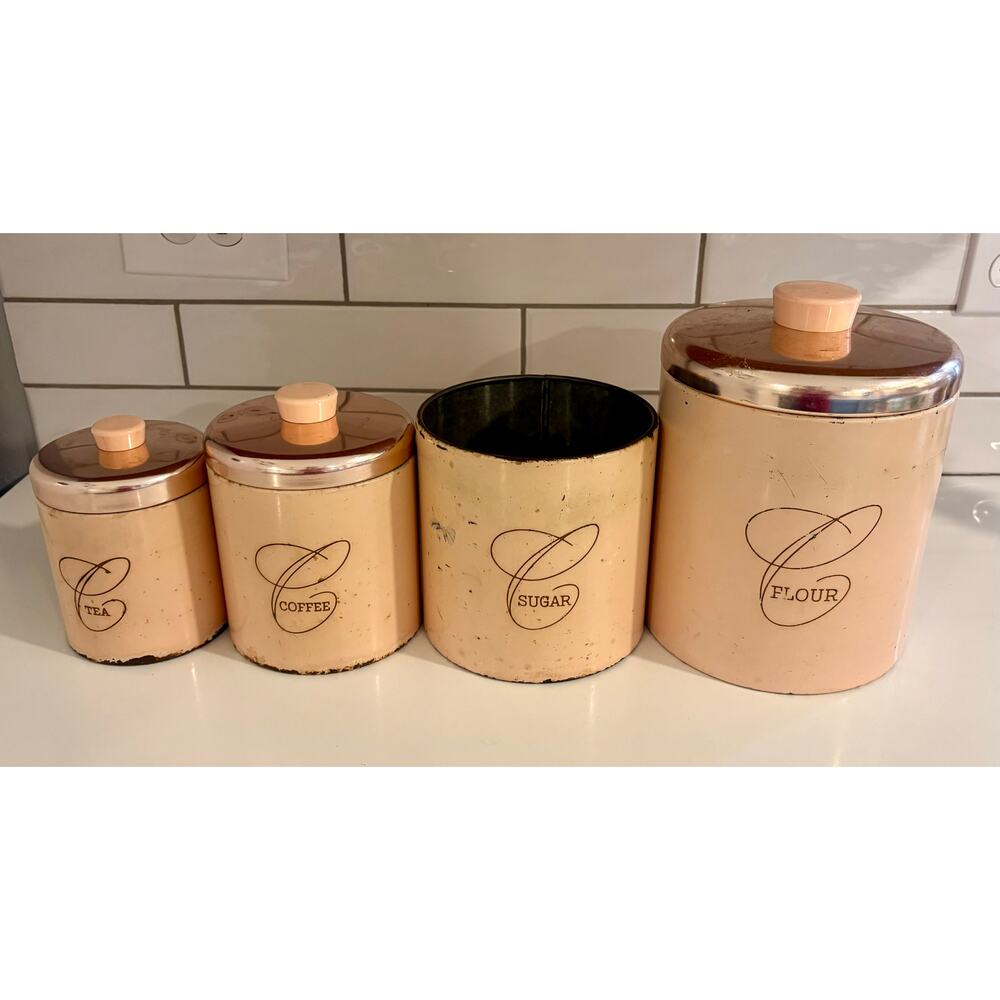 Vintage Set of 4 Pink MCM Ransburg Canisters